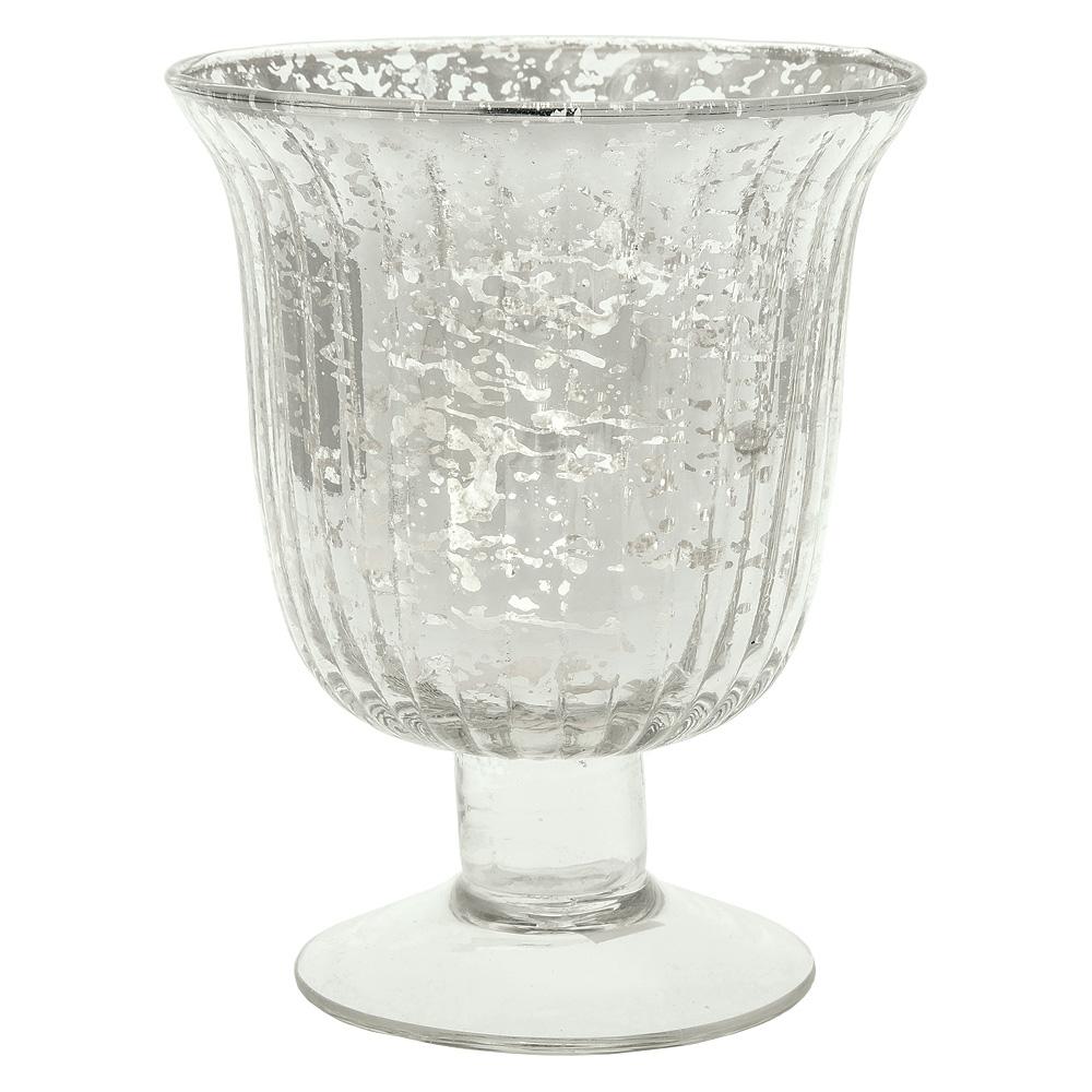 Vintage Mercury Glass Candle Holder (5-Inch, Emma Design, Fluted Urn, Silver) - Decorative Candle Holder - For Home Decor and Wedding Centerpieces - AsianImportStore.com - B2B Wholesale Lighting and Decor