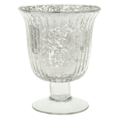 Vintage Mercury Glass Candle Holder (5-Inch, Emma Design, Fluted Urn, Silver) - Decorative Candle Holder - For Home Decor and Wedding Centerpieces - AsianImportStore.com - B2B Wholesale Lighting and Decor