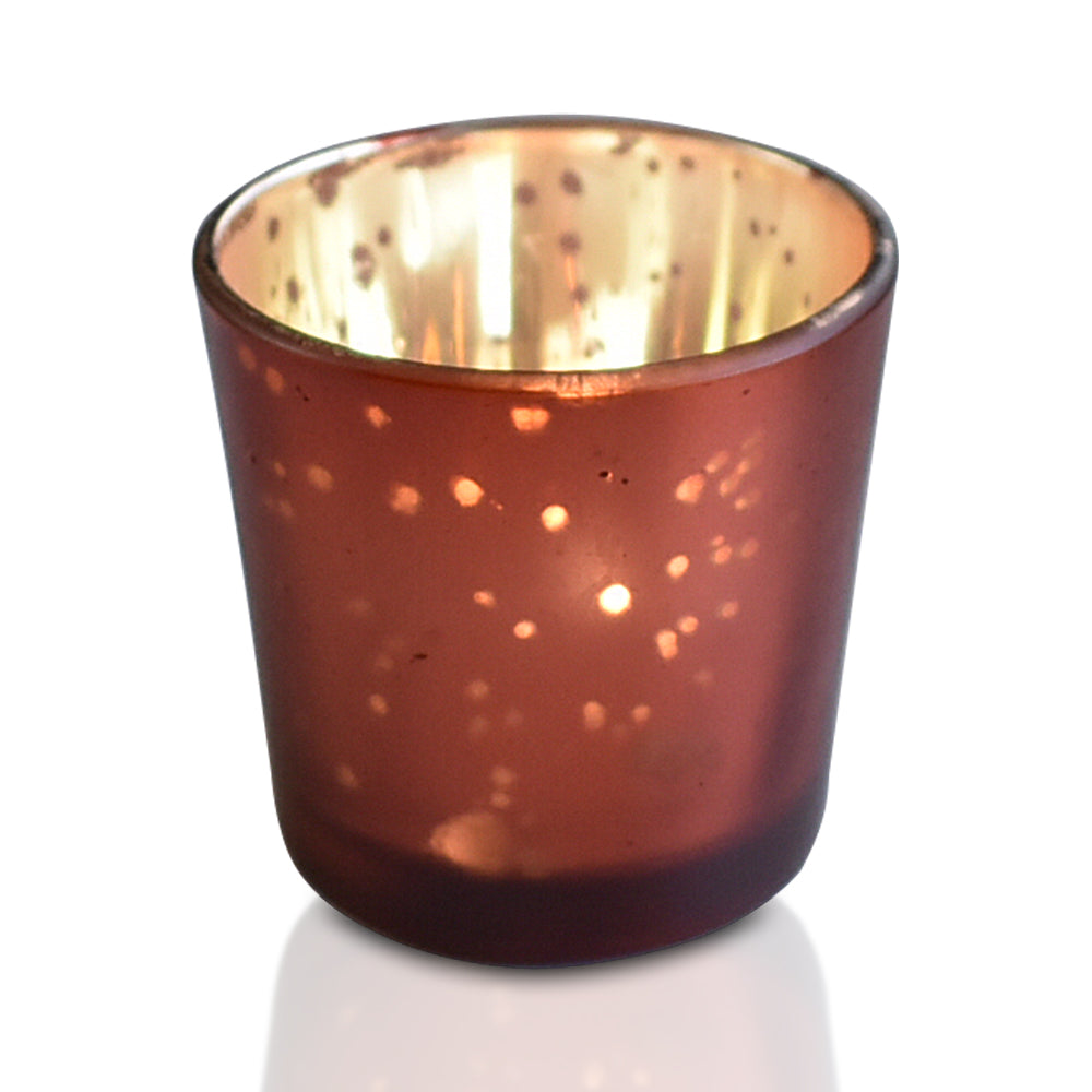 BLOWOUT (20 PACK) Vintage Mercury Glass Candle Holder (2.5-Inch, Lila Design, Liquid Motif, Rustic Copper Red) - For Use with Tea Lights - For Parties, Weddings and Homes