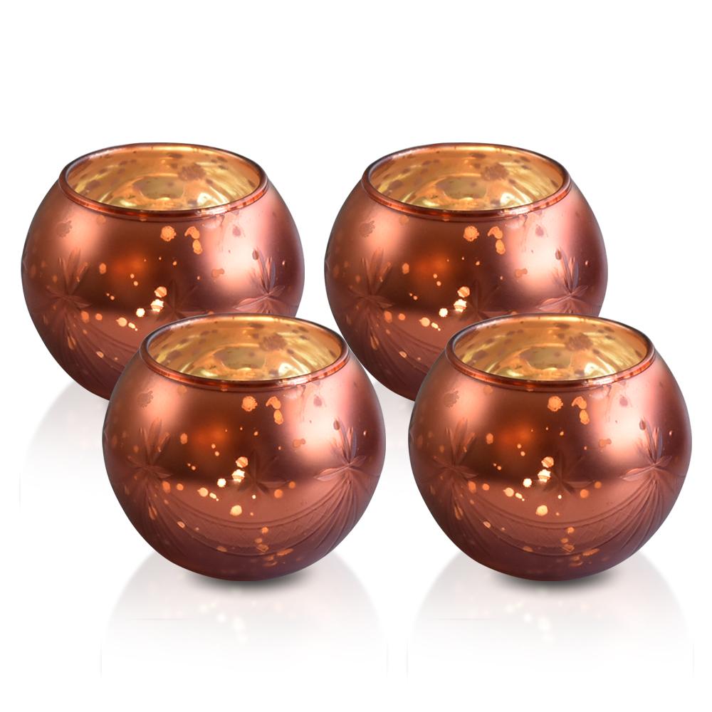  4 Pack | Vintage Mercury Glass Globe Candle Holders (3-Inch, Mary Design, Rustic Copper Red) - For use with Tea Lights - Home Decor, Parties and Wedding Decorations - AsianImportStore.com - B2B Wholesale Lighting and Decor