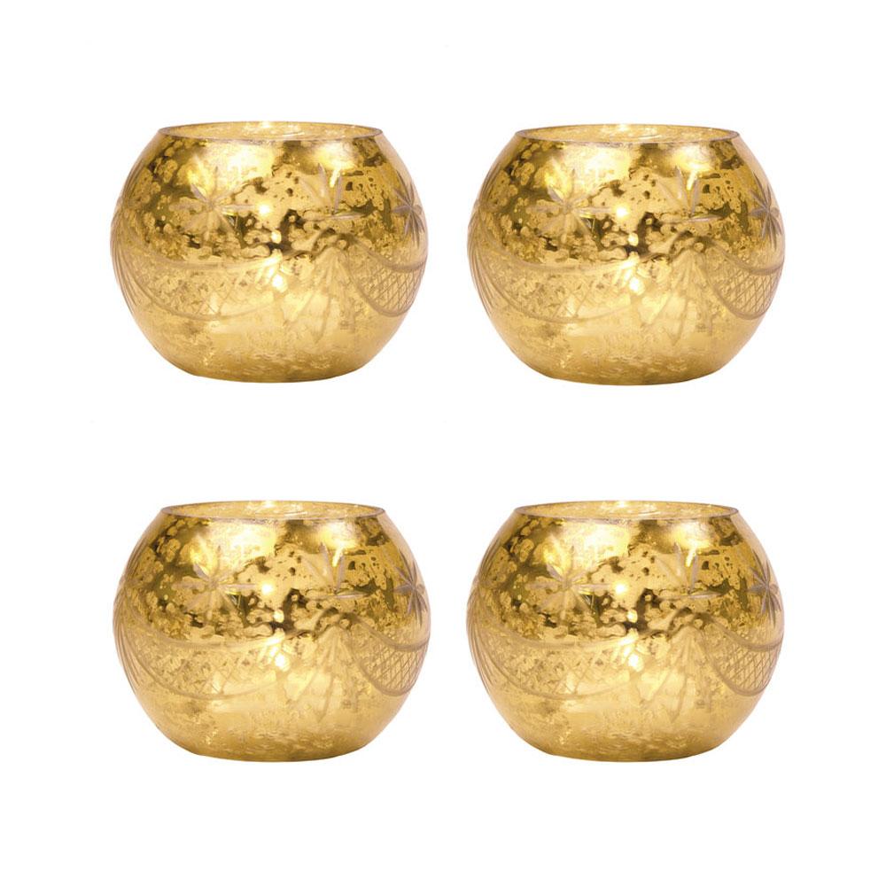 4 Pack | Vintage Mercury Glass Globe Candle Holders (3-Inch, Mary Design, Gold) - For use with Tea Lights - Home Decor, Parties and Wedding Decorations - AsianImportStore.com - B2B Wholesale Lighting and Decor