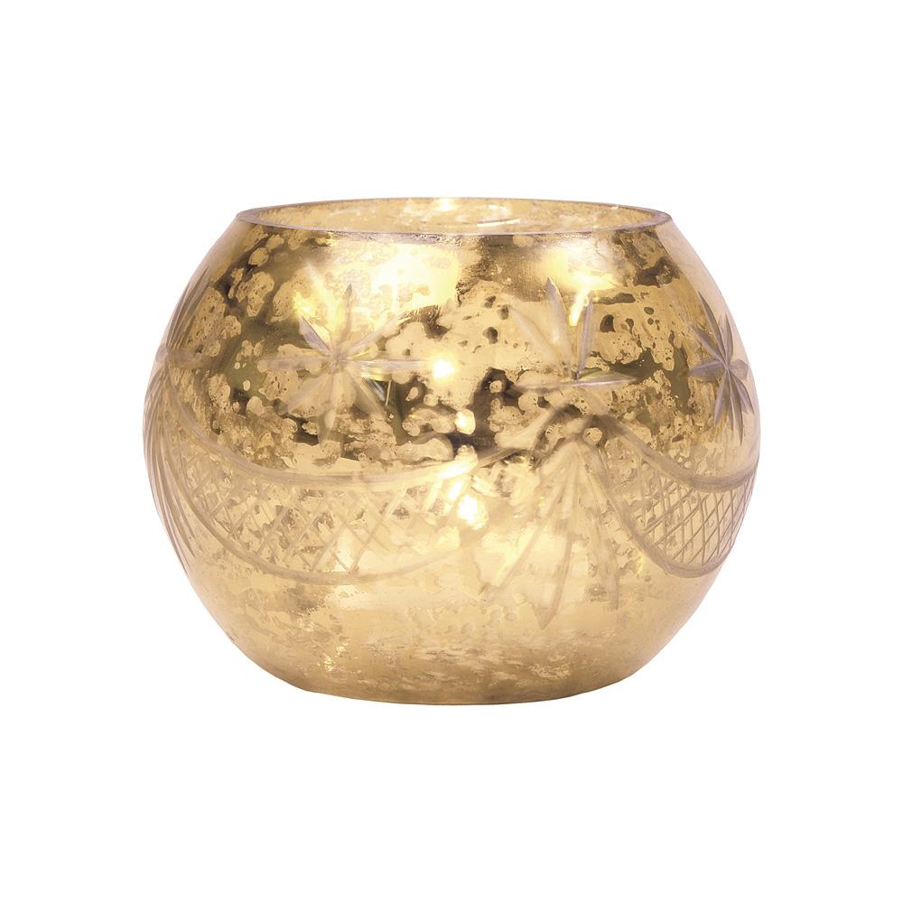 Vintage Mercury Glass Globe Holder (3-Inch, Mary Design, Gold) - For use with Tea Lights - Home Decor, Parties and Wedding Decorations - AsianImportStore.com - B2B Wholesale Lighting and Decor