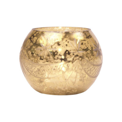 Vintage Mercury Glass Globe Holder (3-Inch, Mary Design, Gold) - For use with Tea Lights - Home Decor, Parties and Wedding Decorations - AsianImportStore.com - B2B Wholesale Lighting and Decor
