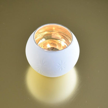 Vintage Mercury Glass Globe Candle Holder (3-Inch, Mary Design, Antique White) - For use with Tea Lights - Home Decor, Parties and Wedding Decorations (20 PACK) - AsianImportStore.com - B2B Wholesale Lighting and Décor