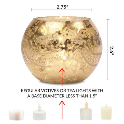 Vintage Mercury Glass Globe Candle Holder (3-Inch, Mary Design, Antique White) - For use with Tea Lights - Home Decor, Parties and Wedding Decorations - AsianImportStore.com - B2B Wholesale Lighting and Decor