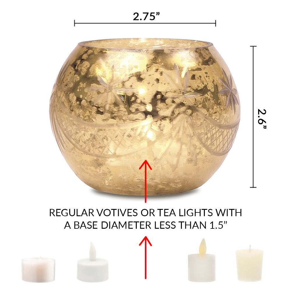 4 Pack | Vintage Mercury Glass Globe Candle Holders (3-Inch, Mary Design, Pearl White) - For use with Tea Lights - Home Decor, Parties and Wedding Decorations - AsianImportStore.com - B2B Wholesale Lighting and Decor