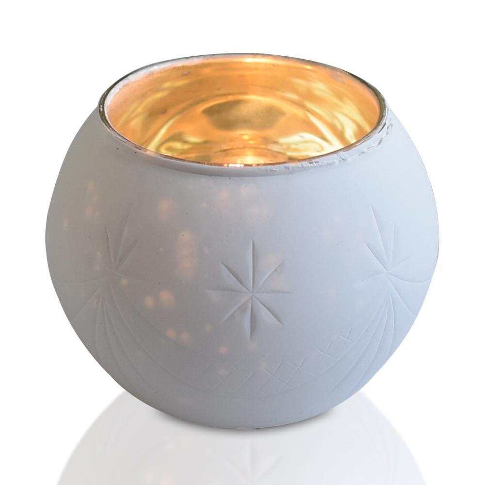 Vintage Mercury Glass Globe Candle Holder (3-Inch, Mary Design, Antique White) - For use with Tea Lights - Home Decor, Parties and Wedding Decorations (20 PACK) - AsianImportStore.com - B2B Wholesale Lighting and Décor