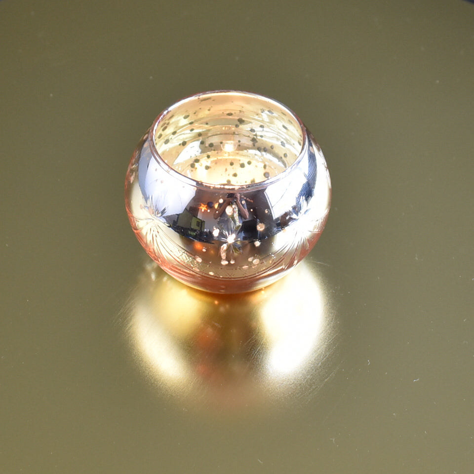 Vintage Mercury Glass Globe Holder (3-Inch, Mary Design, Rose Gold Pink) - For use with Tea Lights - Home Decor, Parties and Wedding Decorations - AsianImportStore.com - B2B Wholesale Lighting & Décor since 2002.