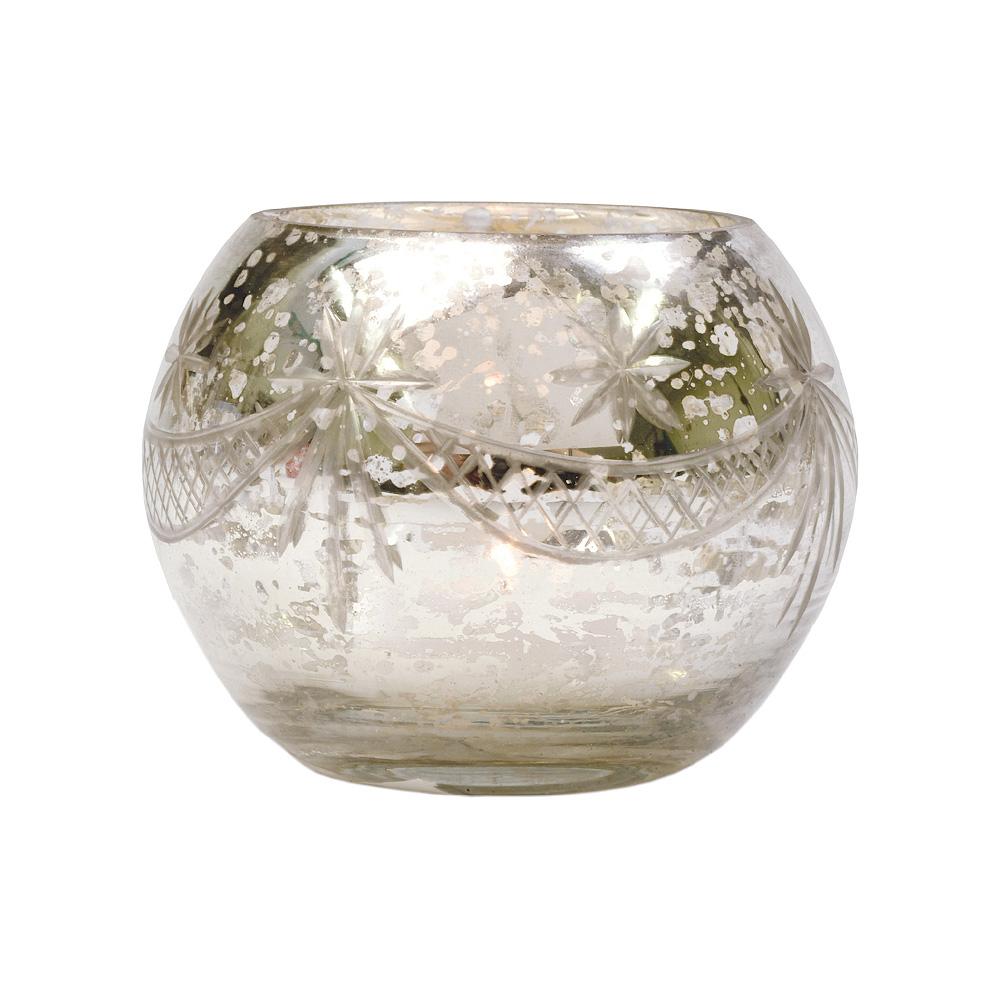 4 Pack | Vintage Mercury Glass Globe Candle Holders (3-Inch, Mary Design, Silver) - For use with Tea Lights - Home Decor, Parties and Wedding Decorations - AsianImportStore.com - B2B Wholesale Lighting and Decor