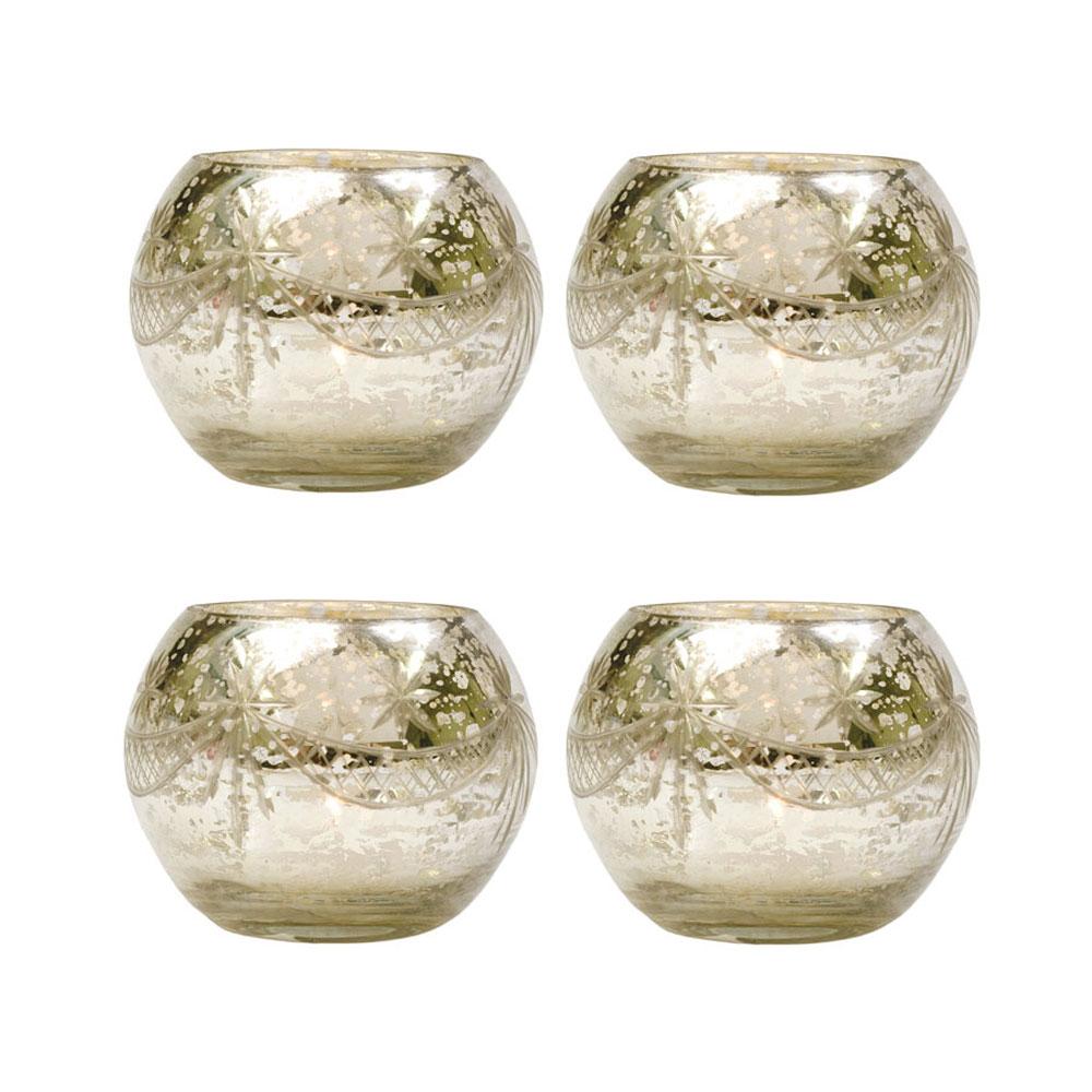 4 Pack | Vintage Mercury Glass Globe Candle Holders (3-Inch, Mary Design, Silver) - For use with Tea Lights - Home Decor, Parties and Wedding Decorations - AsianImportStore.com - B2B Wholesale Lighting and Decor