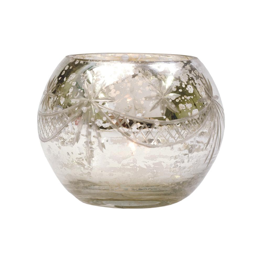Vintage Mercury Glass Globe Holder (3-Inch, Mary Design, Silver) - For use with Tea Lights - Home Decor, Parties and Wedding Decorations - AsianImportStore.com - B2B Wholesale Lighting and Decor