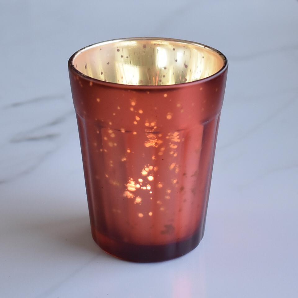 (Discontinued) (20 PACK) Vintage Mercury Glass Candle Holder (3.25-Inch, Katelyn Design, Column Motif, Rustic Copper Red) - For Use with Tea Lights - For Home Decor, Parties and Wedding Decorations