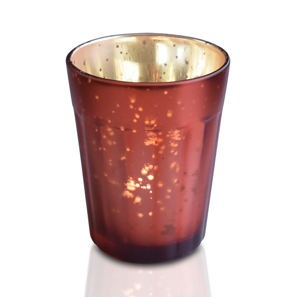 Vintage Mercury Glass Candle Holder (3.25-Inch, Katelyn Design, Column Motif, Rustic Copper Red) - For Use with Tea Lights - For Home Decor, Parties and Wedding Decorations (20 PACK) - AsianImportStore.com - B2B Wholesale Lighting and Décor