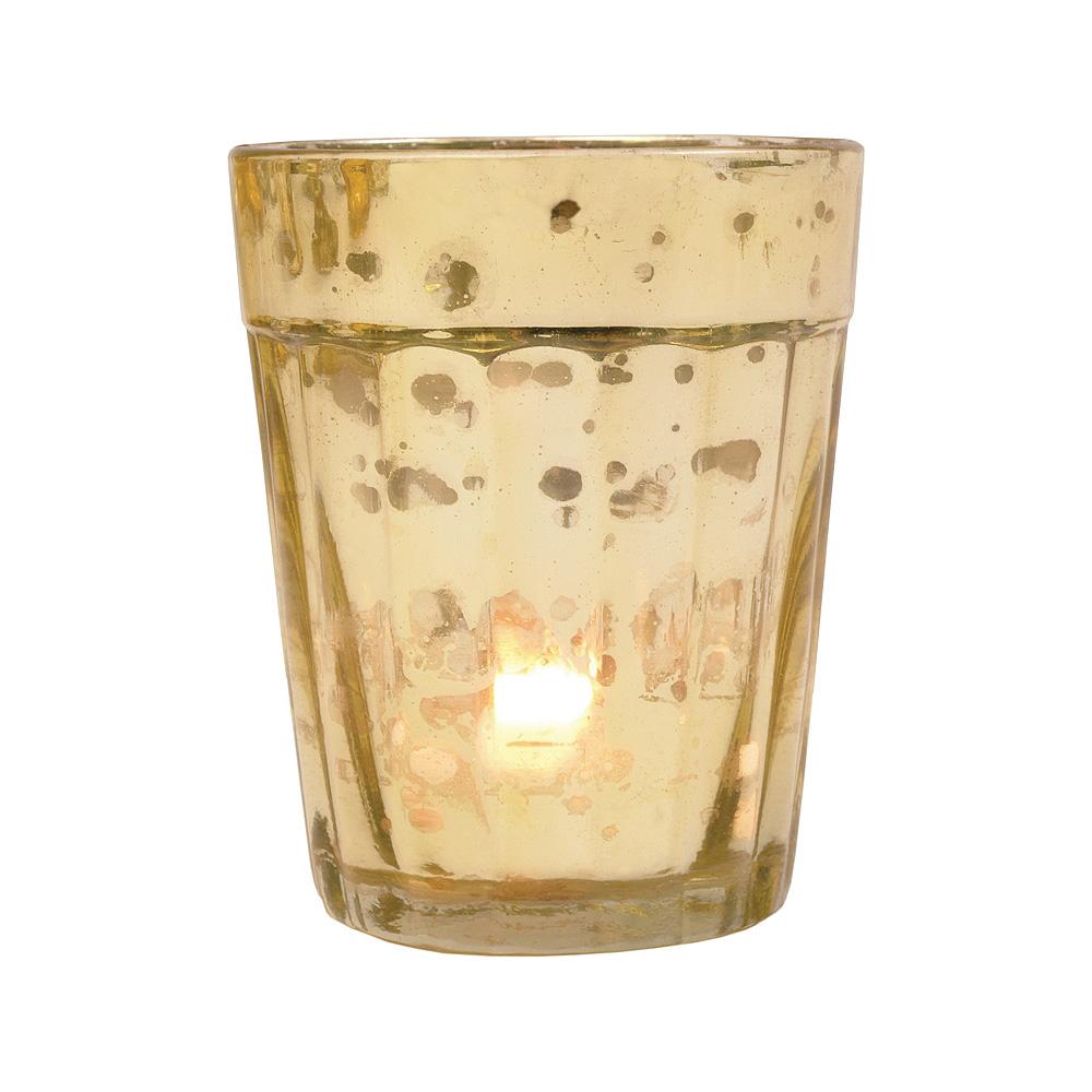 4 Pack | Vintage Mercury Glass Candle Holder (3.25-Inch, Katelyn Design, Column Motif, Gold) - For Use with Tea Lights - AsianImportStore.com - B2B Wholesale Lighting and Decor