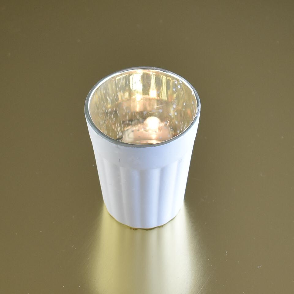  4 Pack | Vintage Mercury Glass Candle Holder (3.25-Inch, Katelyn Design, Column Motif, Antique White) - For Use with Tea Lights - For Home Decor, Parties and Wedding Decorations - AsianImportStore.com - B2B Wholesale Lighting and Decor
