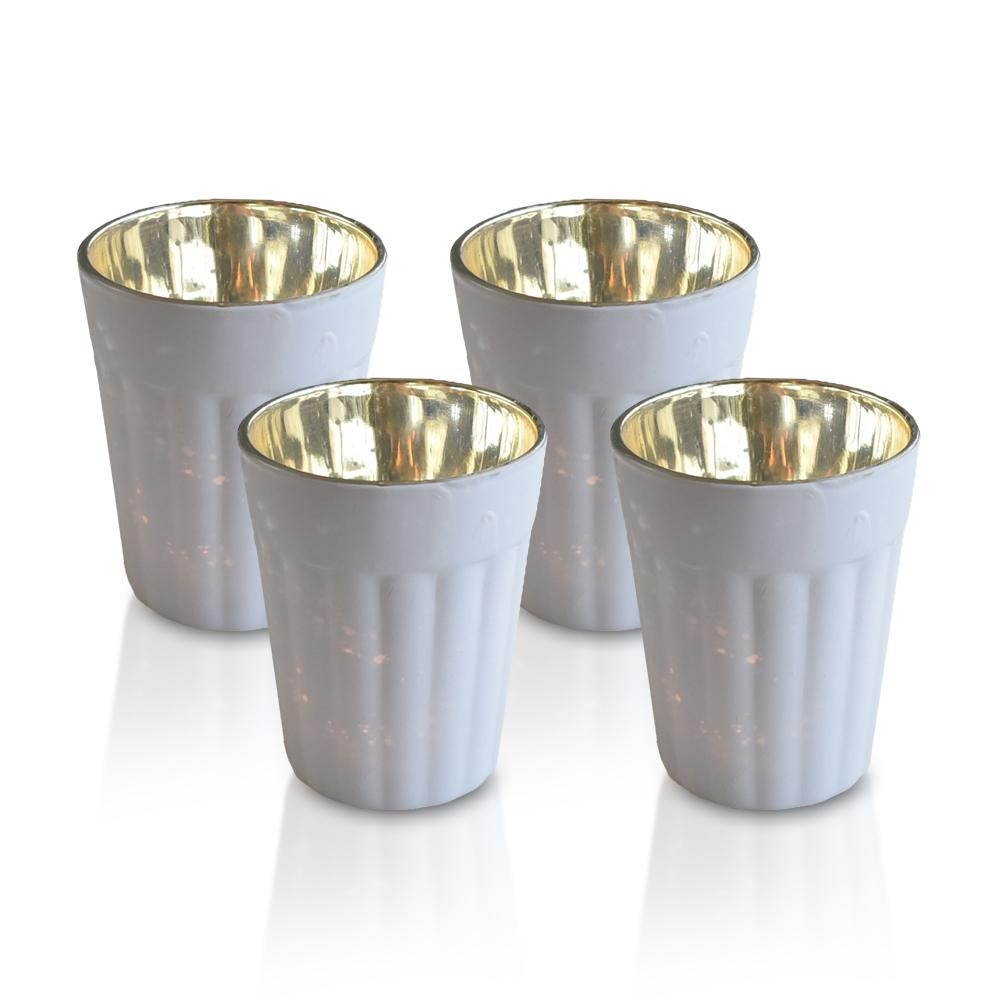  4 Pack | Vintage Mercury Glass Candle Holder (3.25-Inch, Katelyn Design, Column Motif, Antique White) - For Use with Tea Lights - For Home Decor, Parties and Wedding Decorations - AsianImportStore.com - B2B Wholesale Lighting and Decor
