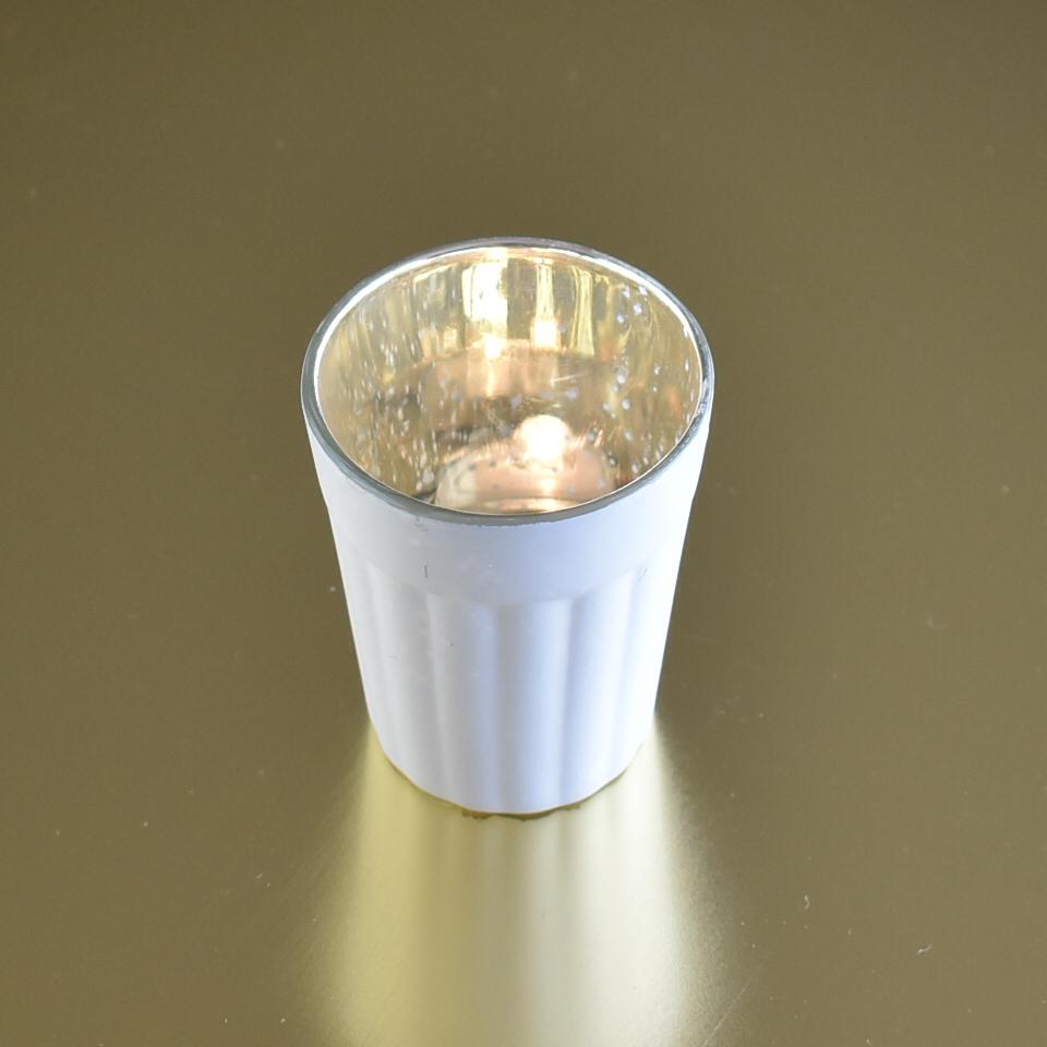 Vintage Mercury Glass Candle Holder (3.25-Inch, Katelyn Design, Column Motif, Antique White) - For Use with Tea Lights - For Home Decor, Parties and Wedding Decorations - AsianImportStore.com - B2B Wholesale Lighting and Decor