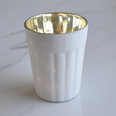 Vintage Mercury Glass Candle Holder (3.25-Inch, Katelyn Design, Column Motif, Pearl White) - For Use with Tea Lights - For Home Decor, Parties and Wedding Decorations - AsianImportStore.com - B2B Wholesale Lighting and Decor