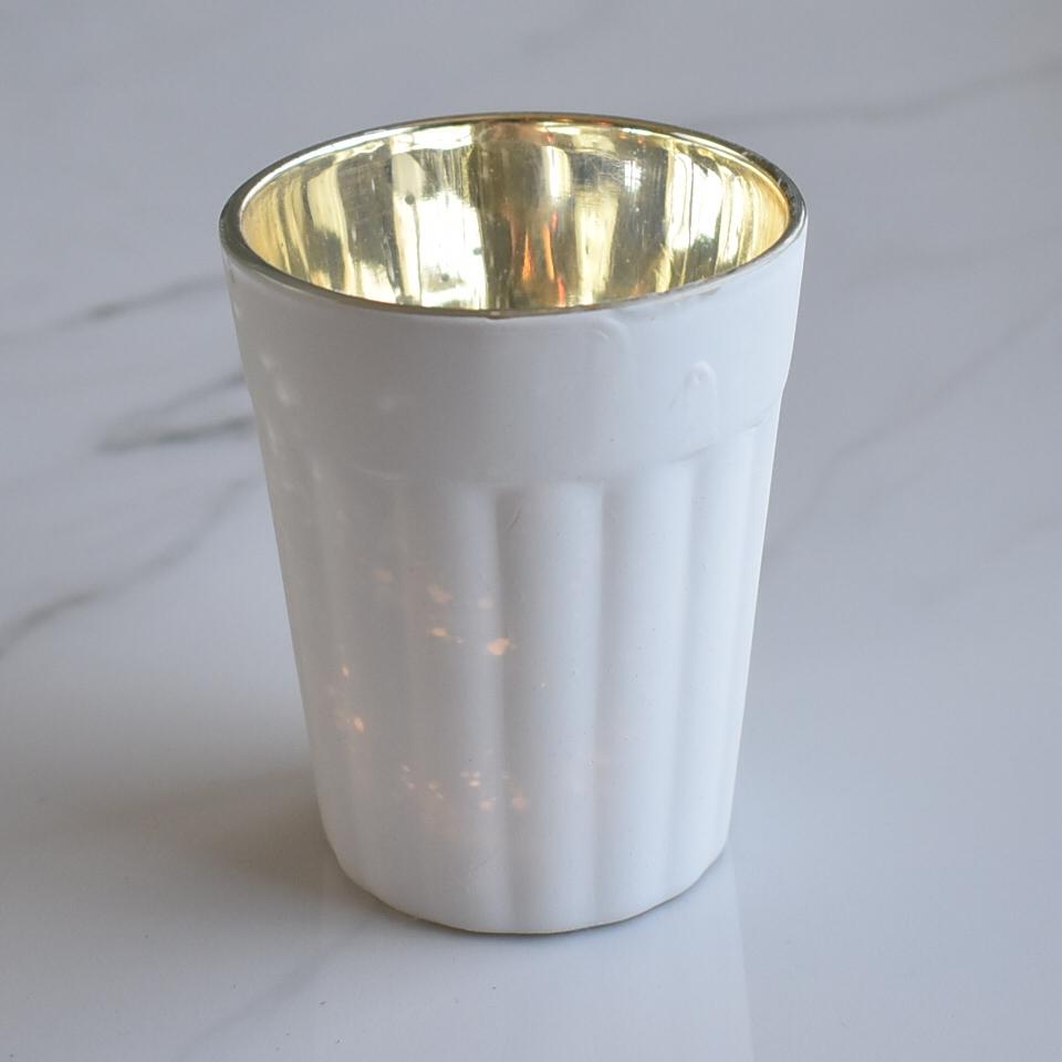 Vintage Mercury Glass Candle Holder (3.25-Inch, Katelyn Design, Column Motif, Antique White) - For Use with Tea Lights - For Home Decor, Parties and Wedding Decorations - AsianImportStore.com - B2B Wholesale Lighting and Decor