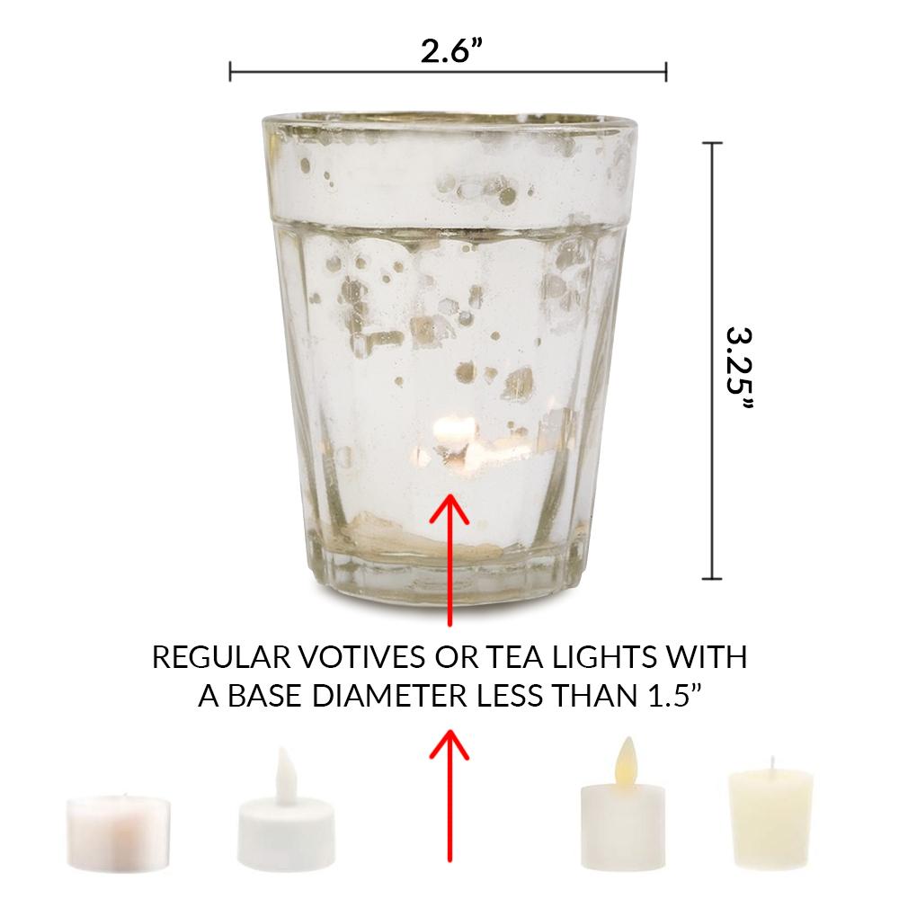 4 Pack | Vintage Mercury Glass Candle Holder (3.25-Inch, Katelyn Design, Column Motif, Pearl White) - For Use with Tea Lights - For Home Decor, Parties and Wedding Decorations - AsianImportStore.com - B2B Wholesale Lighting and Decor