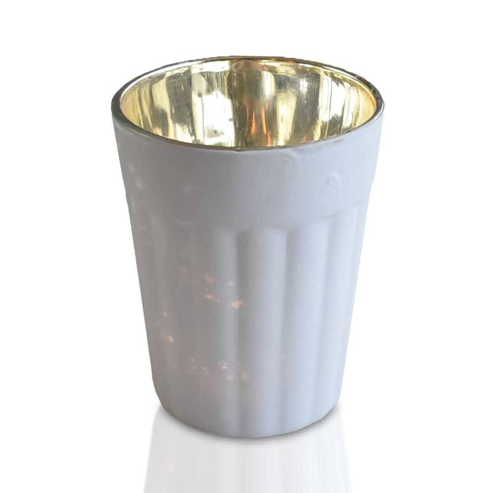 Vintage Mercury Glass Candle Holder (3.25-Inch, Katelyn Design, Column Motif, Pearl White) - For Use with Tea Lights - For Home Decor, Parties and Wedding Decorations - AsianImportStore.com - B2B Wholesale Lighting and Decor