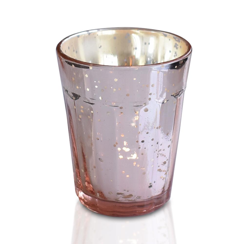 Vintage Mercury Glass Candle Holder (3.25-Inch, Katelyn Design, Column Motif, Rose Gold Pink) - Use with Tea Lights - Home and Wedding Decorations - AsianImportStore.com - B2B Wholesale Lighting and Decor