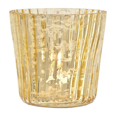 Vintage Mercury Glass Candle Holder (3-Inch, Caroline Design, Vertical Motif, Gold) - For use with Tea Lights - Home Decor, Parties and Wedding Decorations - AsianImportStore.com - B2B Wholesale Lighting & Decor since 2002