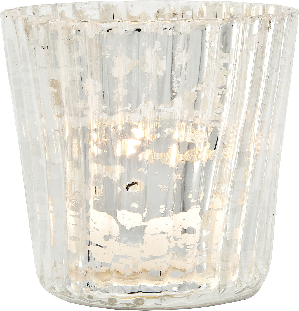Vintage Mercury Glass Candle Holder (3-Inch, Caroline Design, Vertical Motif, Silver) - For use with Tea Lights - Home Decor, Parties and Wedding Decorations - AsianImportStore.com - B2B Wholesale Lighting & Décor since 2002.