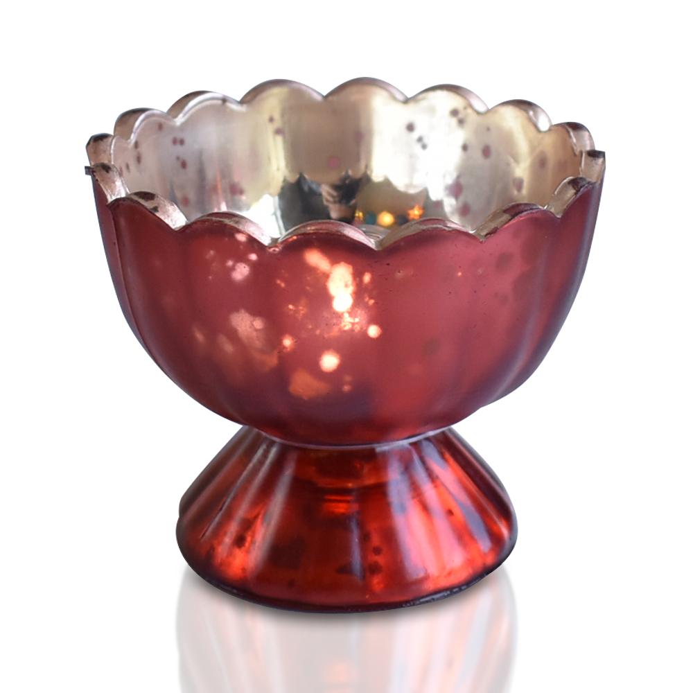 Vintage Mercury Glass Candle Holder (3-Inch, Suzanne Design, Sundae Cup Motif, Rustic Copper Red) - For Use with Tea Lights - Home Decor and Wedding Decorations - AsianImportStore.com - B2B Wholesale Lighting & Decor since 2002