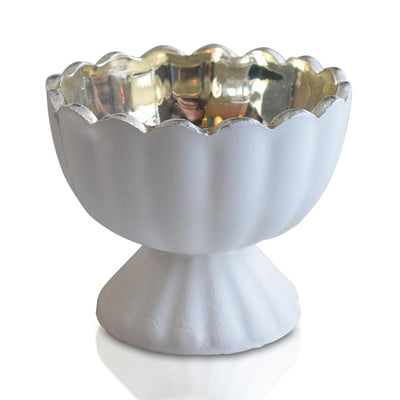 6 Pack | Vintage Mercury Glass Chalice Candle Holders (3-Inch, Suzanne Design, Sundae Cup Motif, Antique White) - For Use with Tea Lights - For Home Decor, Parties and Wedding Decorations - AsianImportStore.com - B2B Wholesale Lighting & Decor since 2002