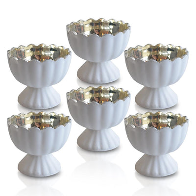 6 Pack | Vintage Mercury Glass Chalice Candle Holders (3-Inch, Suzanne Design, Sundae Cup Motif, Antique White) - For Use with Tea Lights - For Home Decor, Parties and Wedding Decorations - AsianImportStore.com - B2B Wholesale Lighting & Decor since 2002