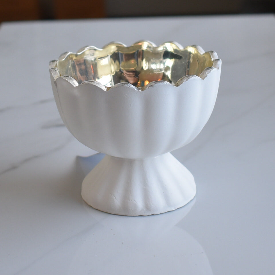 Vintage Mercury Glass Candle Holder (3-Inch, Suzanne Design, Sundae Cup Motif, Antique White) - For Use with Tea Lights - Home Decor and Wedding Decorations - AsianImportStore.com - B2B Wholesale Lighting & Décor since 2002.