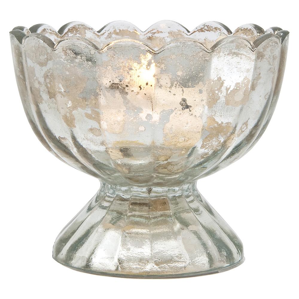 6 Pack | Vintage Mercury Glass Chalice Candle Holders (3-Inch, Suzanne Design, Sundae Cup Motif, Silver) - For Use with Tea Lights - AsianImportStore.com - B2B Wholesale Lighting & Decor since 2002