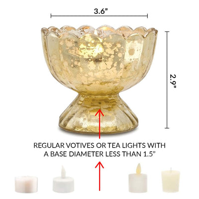 6 Pack | Vintage Mercury Glass Chalice Candle Holders (3-Inch, Suzanne Design, Sundae Cup Motif, Silver) - For Use with Tea Lights - AsianImportStore.com - B2B Wholesale Lighting & Decor since 2002