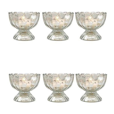 6 Pack | Vintage Mercury Glass Chalice Candle Holders (3-Inch, Suzanne Design, Sundae Cup Motif, Silver) - For Use with Tea Lights - AsianImportStore.com - B2B Wholesale Lighting & Decor since 2002