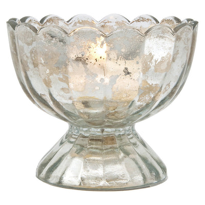 Vintage Mercury Glass Candle Holder (3-Inch, Suzanne Design, Sundae Cup Motif, Silver) - For Use with Tea Lights - Home Decor and Wedding Decorations - AsianImportStore.com - B2B Wholesale Lighting & Décor since 2002.