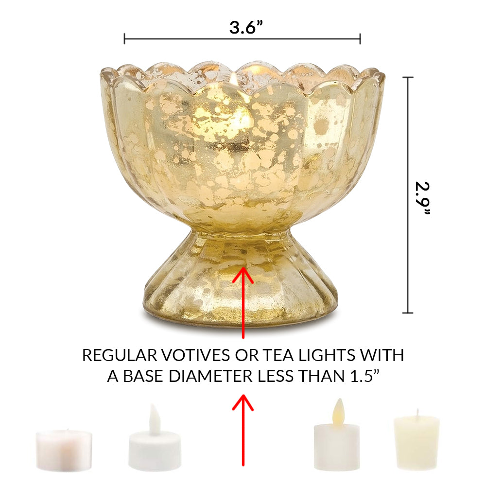 Vintage Mercury Glass Candle Holder (3-Inch, Suzanne Design, Sundae Cup Motif, Silver) - For Use with Tea Lights - Home Decor and Wedding Decorations - AsianImportStore.com - B2B Wholesale Lighting & Décor since 2002.