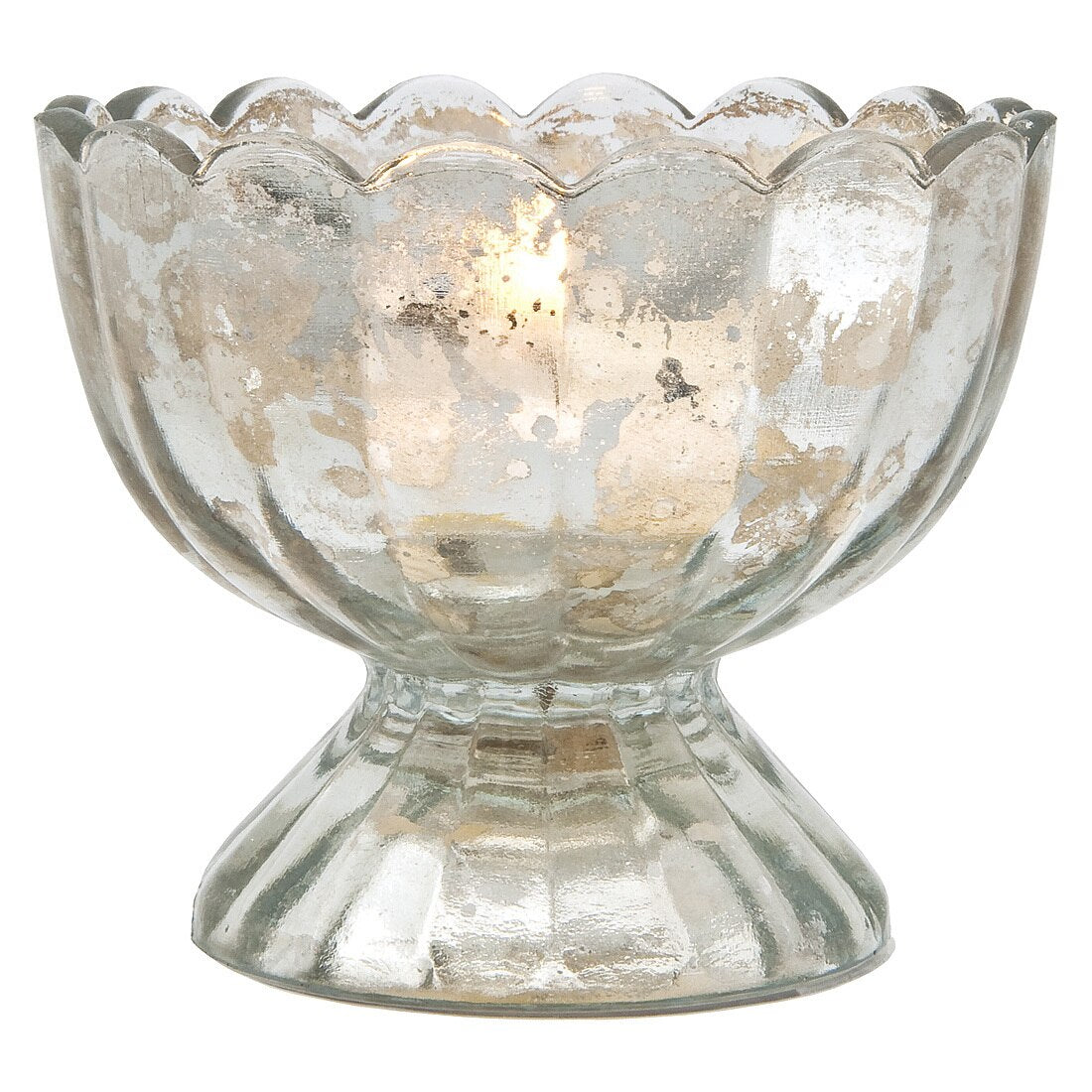 BLOWOUT (20 PACK) Vintage Mercury Glass Candle Holder (3-Inch, Suzanne Design, Sundae Cup Motif, Silver) - For Use with Tea Lights - Home Decor and Wedding Decorations