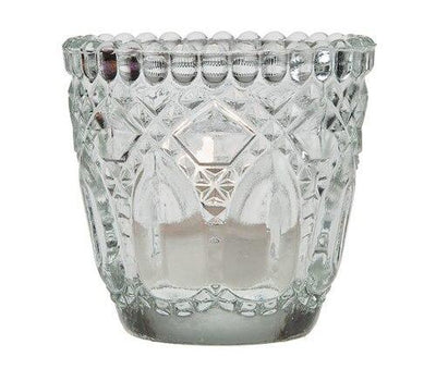 Vintage Glass Candle Holder (2.75-Inch, Lillian Design, Clear, Single) - For Use with Tea Lights - For Home Decor, Parties, and Wedding Decorations - AsianImportStore.com - B2B Wholesale Lighting & Decor since 2002