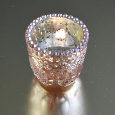 6 Pack | Faceted Vintage Mercury Glass Candle Holders (2.75-Inch, Lillian Design, Rose Gold Pink) - Use with Tea Lights - For Home Decor, Parties and Wedding Decorations - AsianImportStore.com - B2B Wholesale Lighting & Decor since 2002