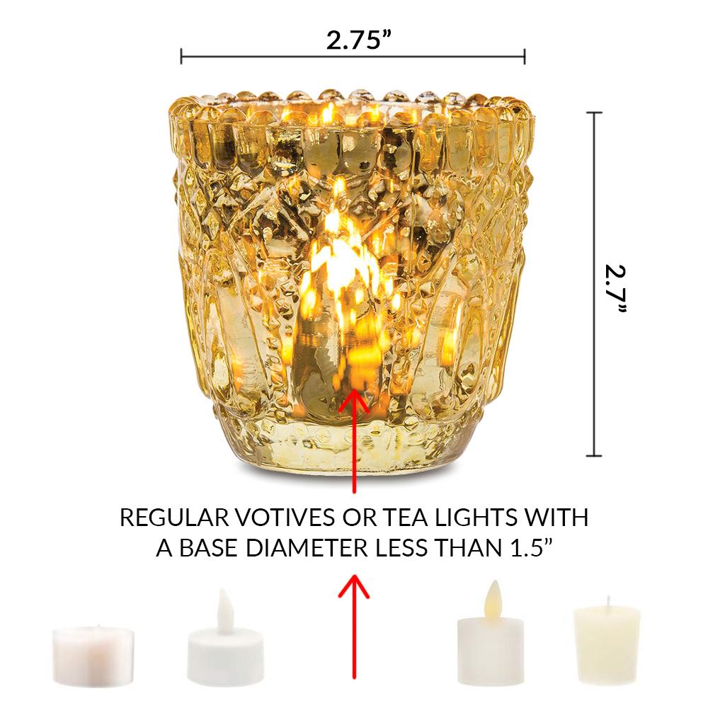 Faceted Vintage Mercury Glass Candle Holder (2.75-Inch, Lillian Design, Silver) - For Use with Tea Lights - For Home Decor, Parties and Wedding Decorations - AsianImportStore.com - B2B Wholesale Lighting & Decor since 2002
