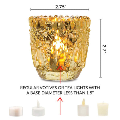 Faceted Vintage Mercury Glass Candle Holder (2.75-Inch, Lillian Design, Silver) - For Use with Tea Lights - For Home Decor, Parties and Wedding Decorations - AsianImportStore.com - B2B Wholesale Lighting & Decor since 2002