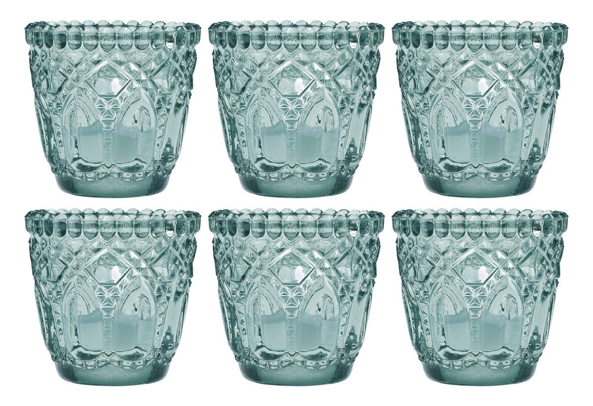  6 Pack | Vintage Glass Candle Holders (2.75-Inch, Lillian Design, Vintage Green) - Use with Tea Lights - Home Decor, Parties, and Wedding Decorations - AsianImportStore.com - B2B Wholesale Lighting and Decor