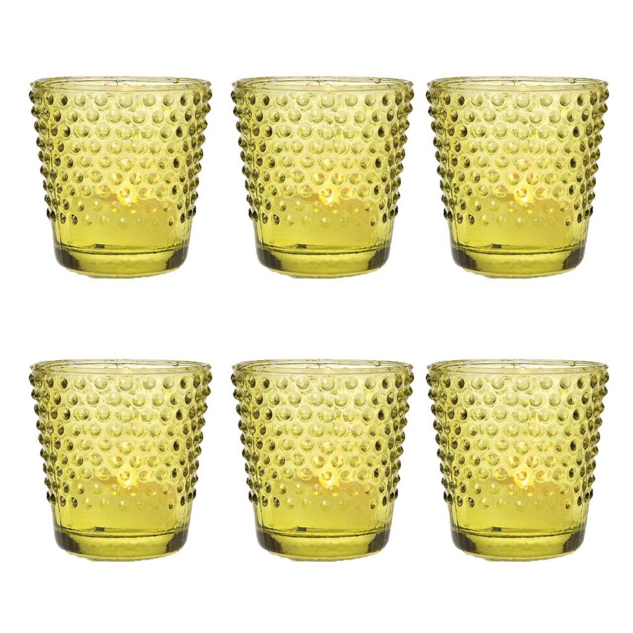  6 Pack | Vintage Glass Hobnail Glass Candle Holder (2.25-Inches, Candace Design, Chartreuse Green) - For Use with Tea Lights - For Home Decor, Parties and Wedding Decorations - AsianImportStore.com - B2B Wholesale Lighting and Decor