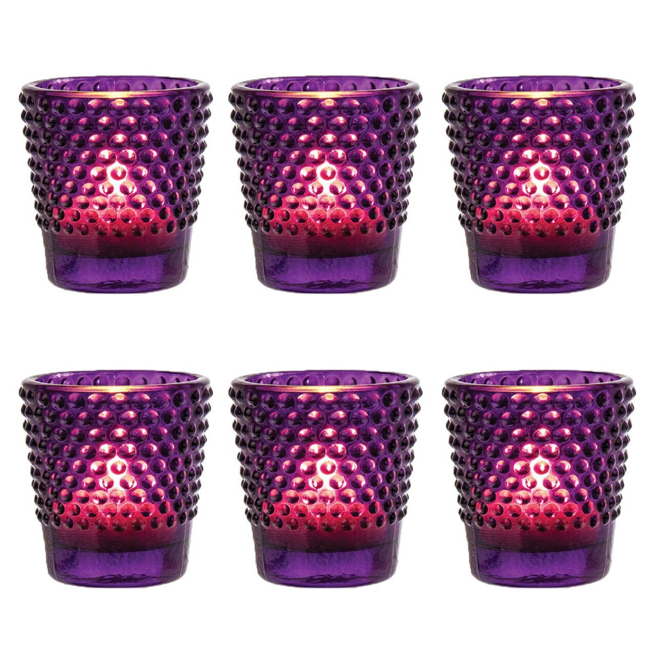 6 Pack | Vintage Hobnail Glass Candle Holder (2.25-Inches, Candace Design, Royal Purple) - For Use with Tea Lights - For Home Decor, Parties and Wedding Decorations - AsianImportStore.com - B2B Wholesale Lighting & Decor since 2002