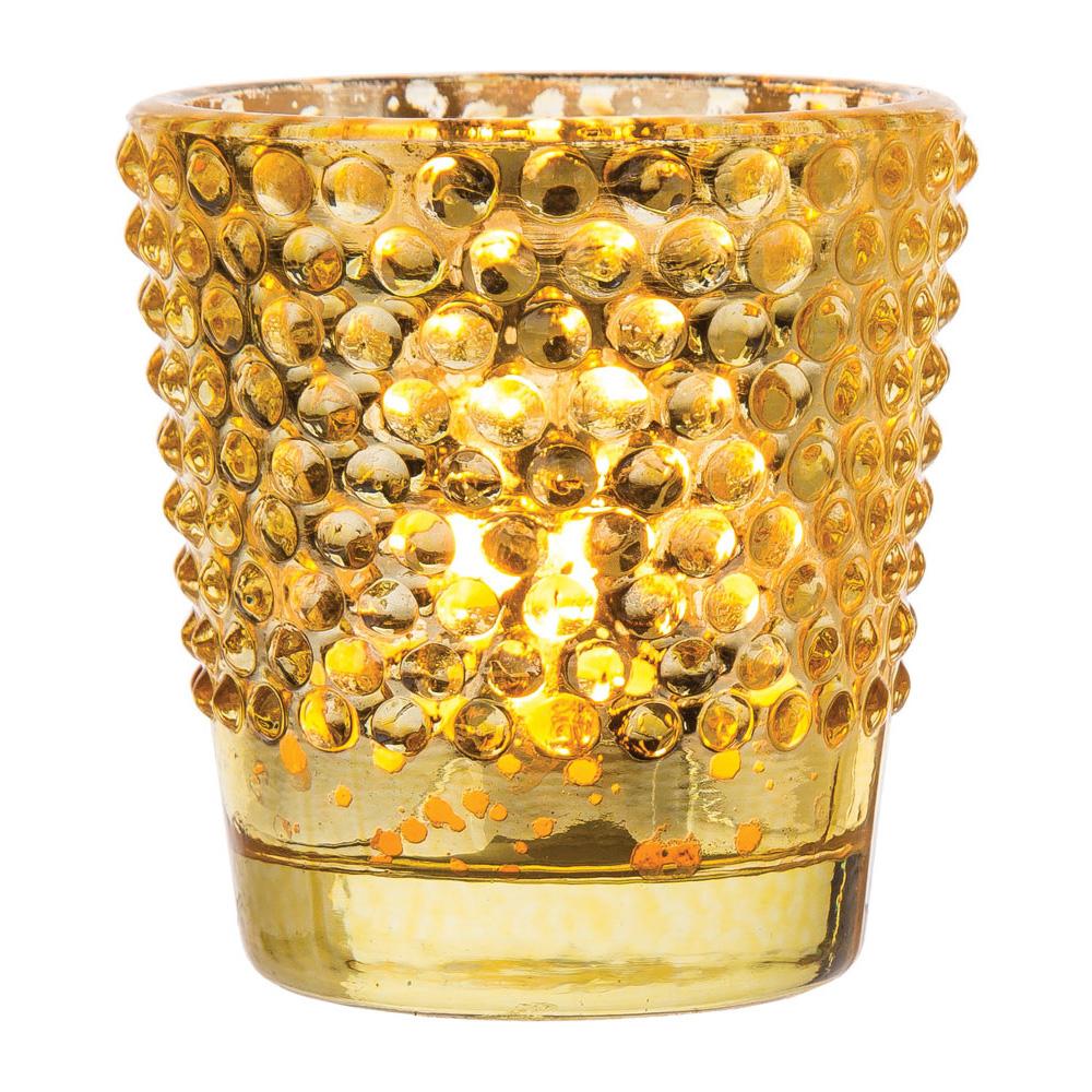 6 Pack | Hobnail Vintage Mercury Glass Glass Candle Holders (2.5-Inch, Candace Design, Gold) - For Use with Tea Lights - For Home Decor, Parties, and Wedding Decorations - AsianImportStore.com - B2B Wholesale Lighting and Decor