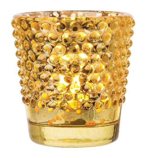 Hobnail Vintage Mercury Glass Candle Holder (2.5-Inch, Candace Design, Gold) - For Use with Tea Lights - For Home Decor, Parties and Wedding Decorations - AsianImportStore.com - B2B Wholesale Lighting and Decor