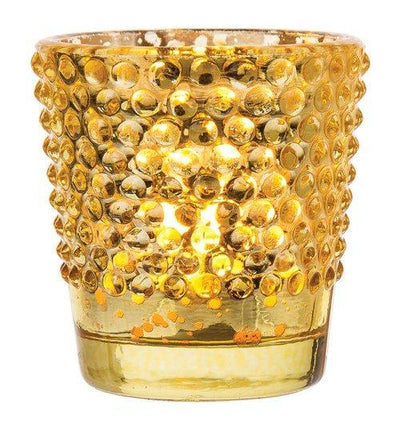 Hobnail Vintage Mercury Glass Candle Holder (2.5-Inch, Candace Design, Gold) - For Use with Tea Lights - For Home Decor, Parties and Wedding Decorations - AsianImportStore.com - B2B Wholesale Lighting and Decor