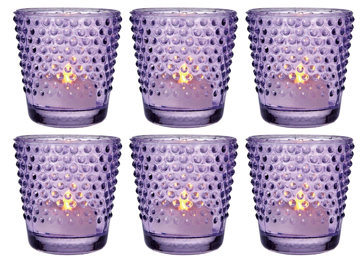  6 Pack | Hobnail Vintage Glass Candle Holders (2.5-Inch, Candace Design, Light Purple) - For Use with Tea Lights - For Home Decor, Parties and Wedding Decorations - AsianImportStore.com - B2B Wholesale Lighting and Decor