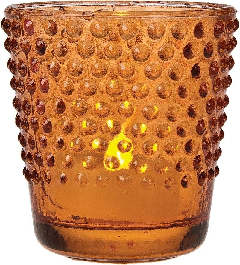 6 Pack | Hobnail Vintage Glass Candle Holders (2.5-Inch, Candace Design, Mango Orange) - For Use with Tea Lights - For Home Decor, Parties, and Wedding Decorations - AsianImportStore.com - B2B Wholesale Lighting and Decor